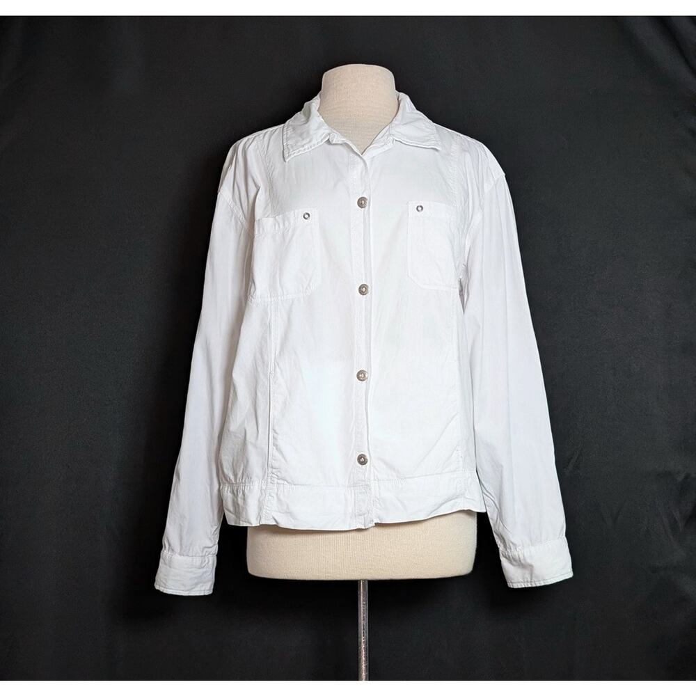 Fresh Produce Blouse White Cotton Button Front Shacket Misses Size XL